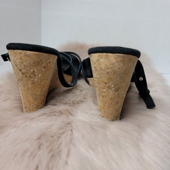 Ugg Jullita Strappy BlackSuede Cork Wedge Womens Sandals Shoes Size 11 - Picture 4 of 10